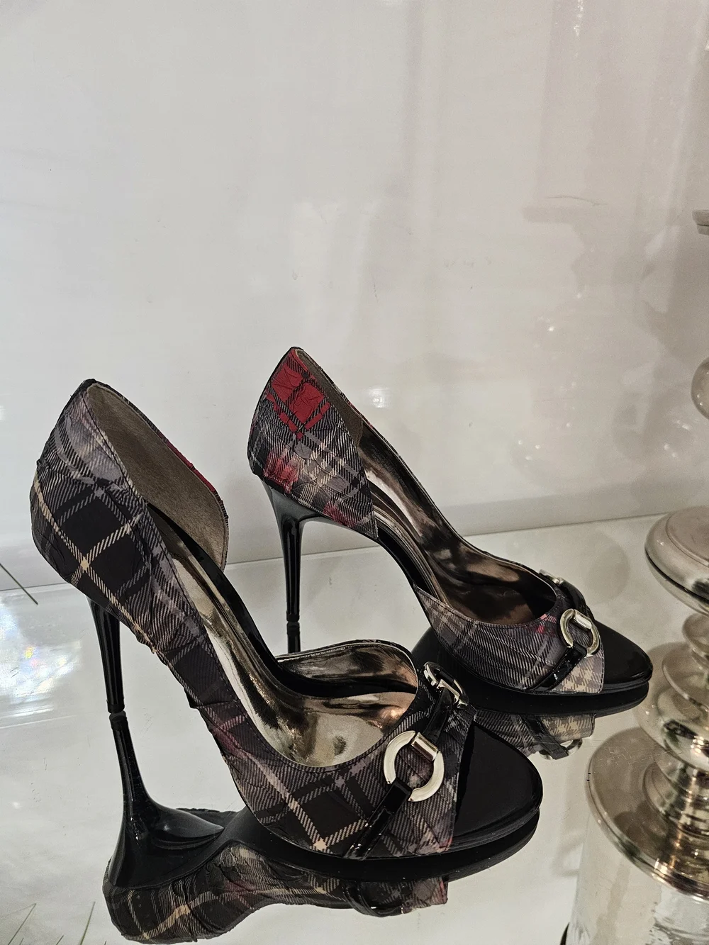 Vintage Y2k Carlos by Carlos Santana Women's Plaid Open-Toe Heels  Sz8.5 NIB - Picture 2 of 7
